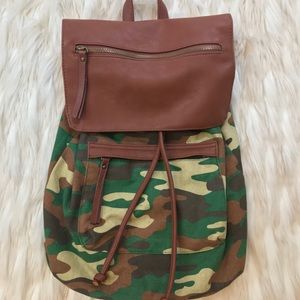 Camo and Faux Leather Backpack